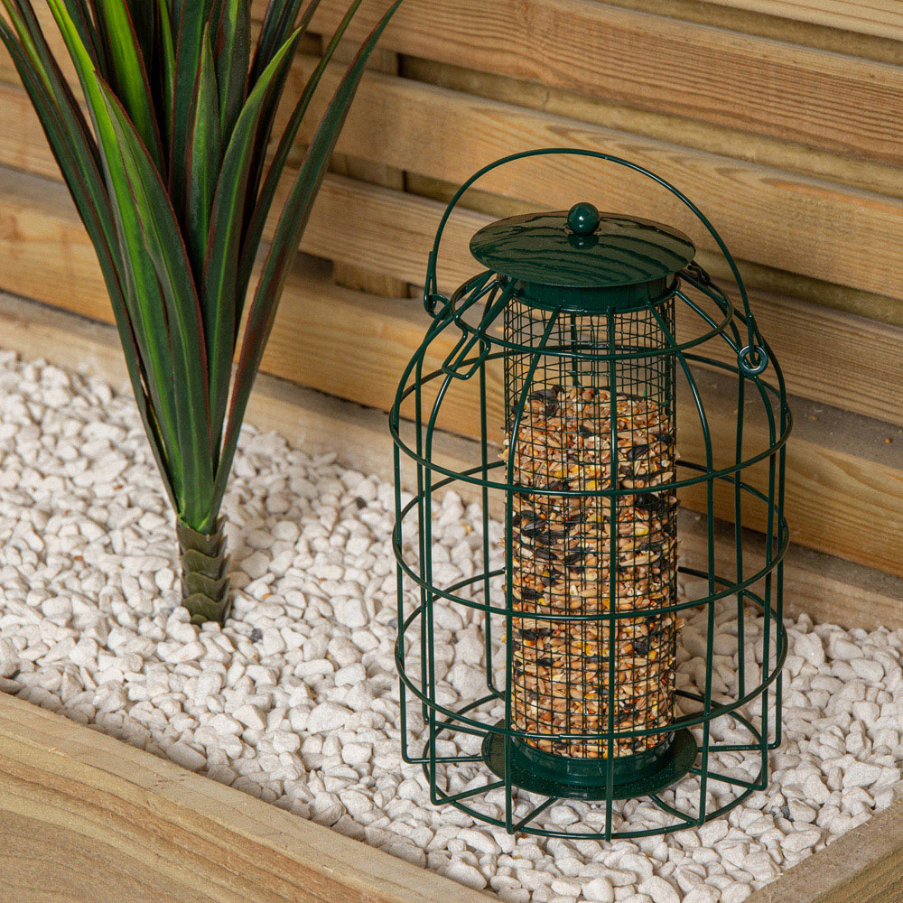 Samuel Alexander Green Metal Hanging Bird Nut Feeder with Squirrel Guard Image 5