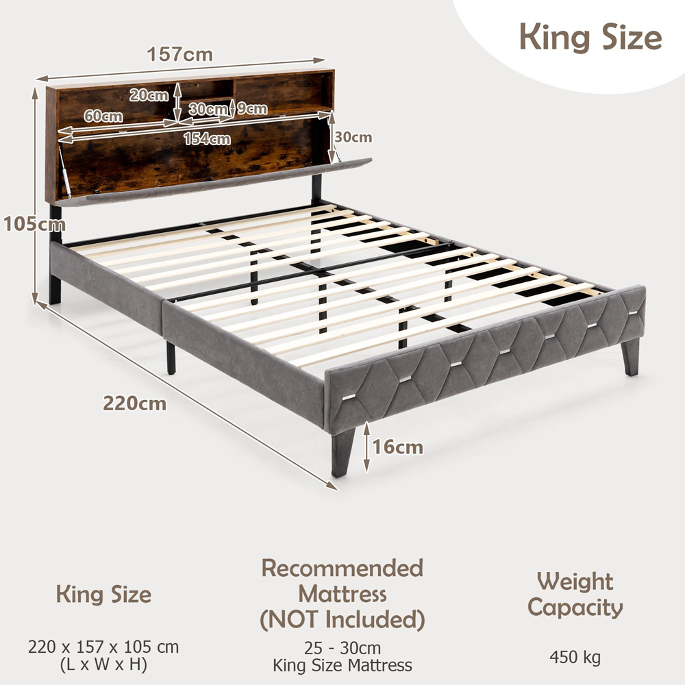 Costway Double Bed Frame with LED Headboard Image 9