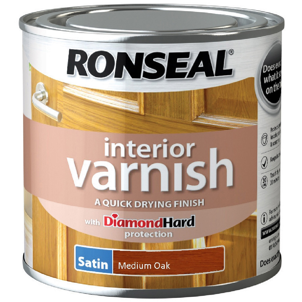 Ronseal Diamond Hard Medium Oak Satin Varnish 250ml Image 2