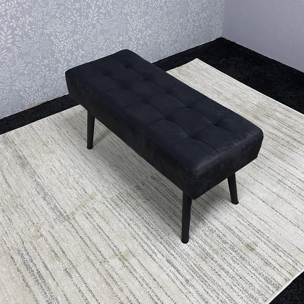 Portland 2 Seater Velvet Wooden Dining Bench Set Oak Effect and Black Image 3