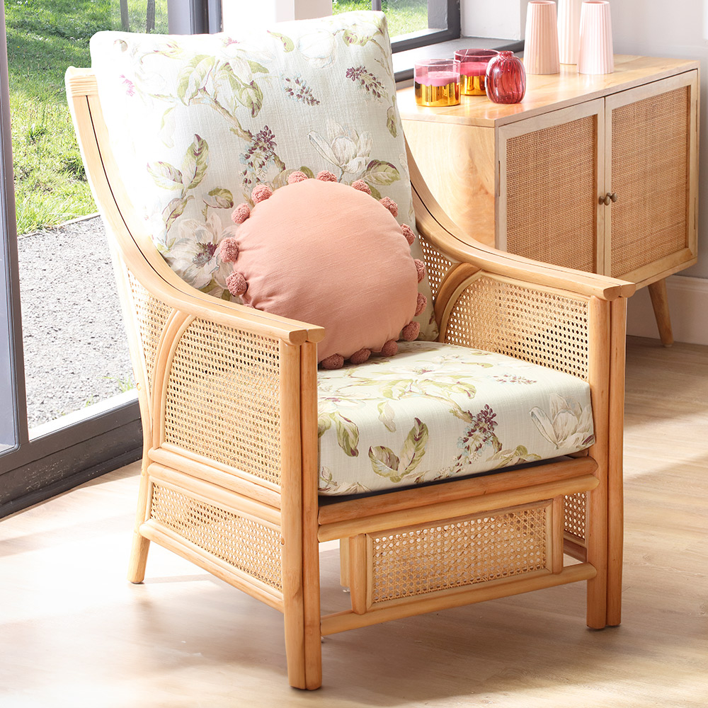 Desser Chester Natural Rattan Floral Fabric Armchair Image 1