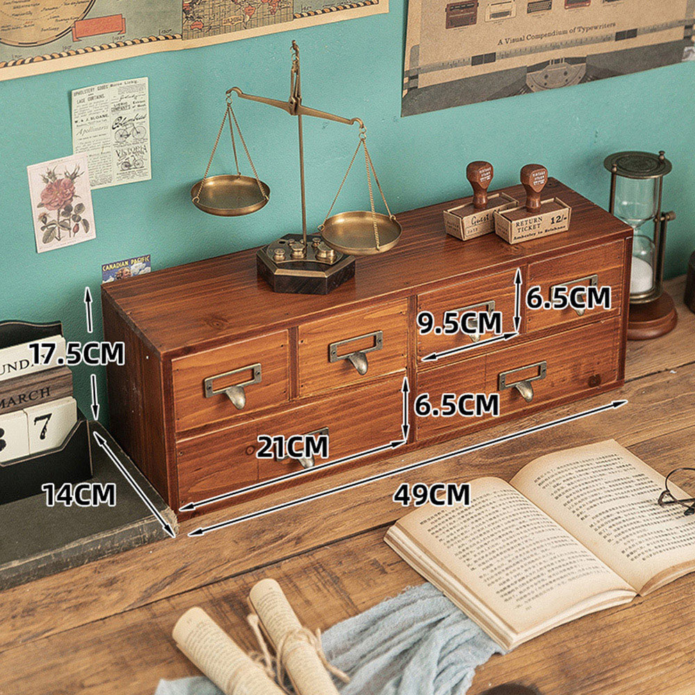 Living and Home 6 Drawer Retro Wooden Desktop Storage Organiser Image 8