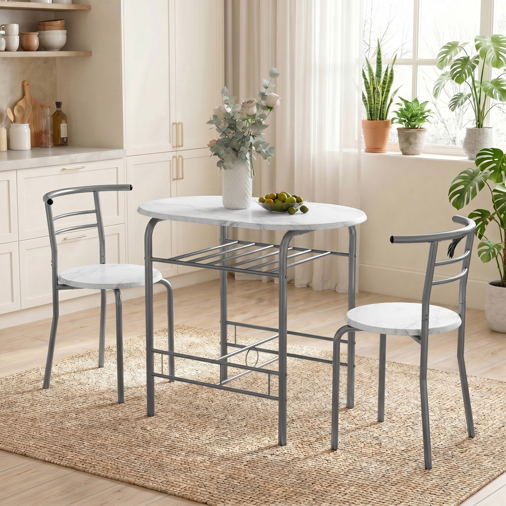 HOMCOM 2 Seater Breakfast Bar Table and Stool Set with Shelf Image 3