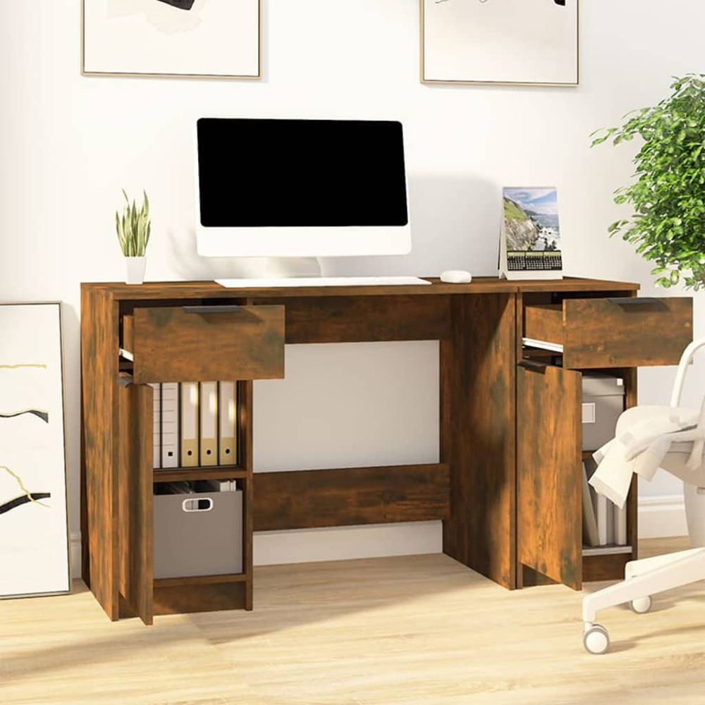 vidaXL 2 Door 2 Drawer Computer Desk Smoked Oak Image 6