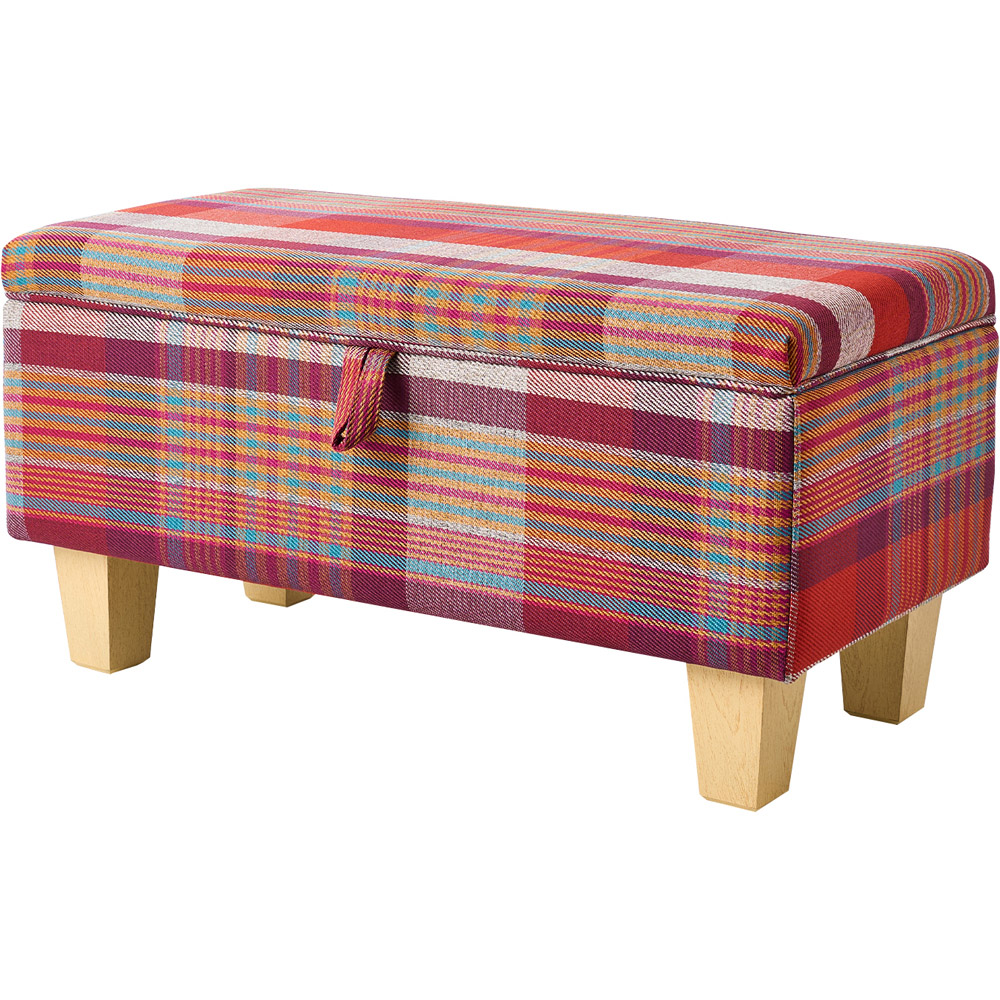 Living and Home Red Tartan Linen Storage Ottoman Bench Image 2