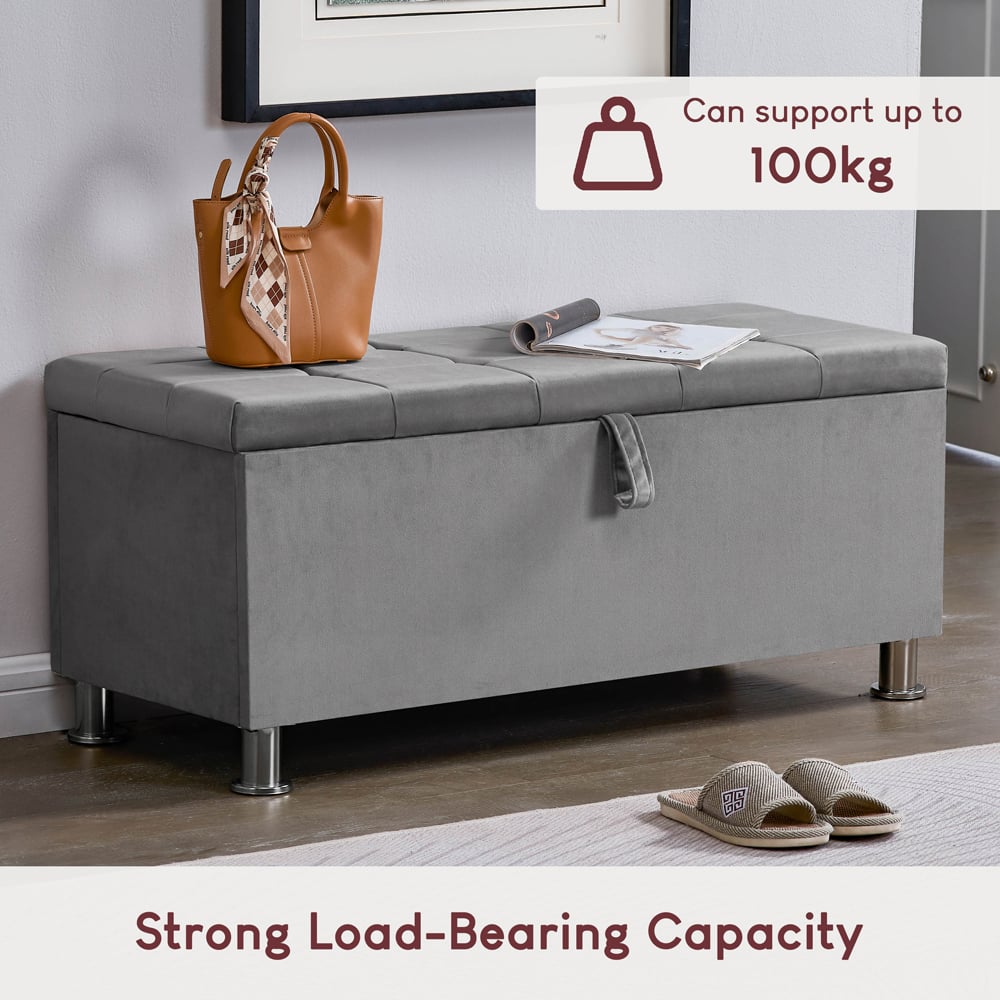 Vida Designs Valencia Light Grey Velvet Storage Ottoman Image 5