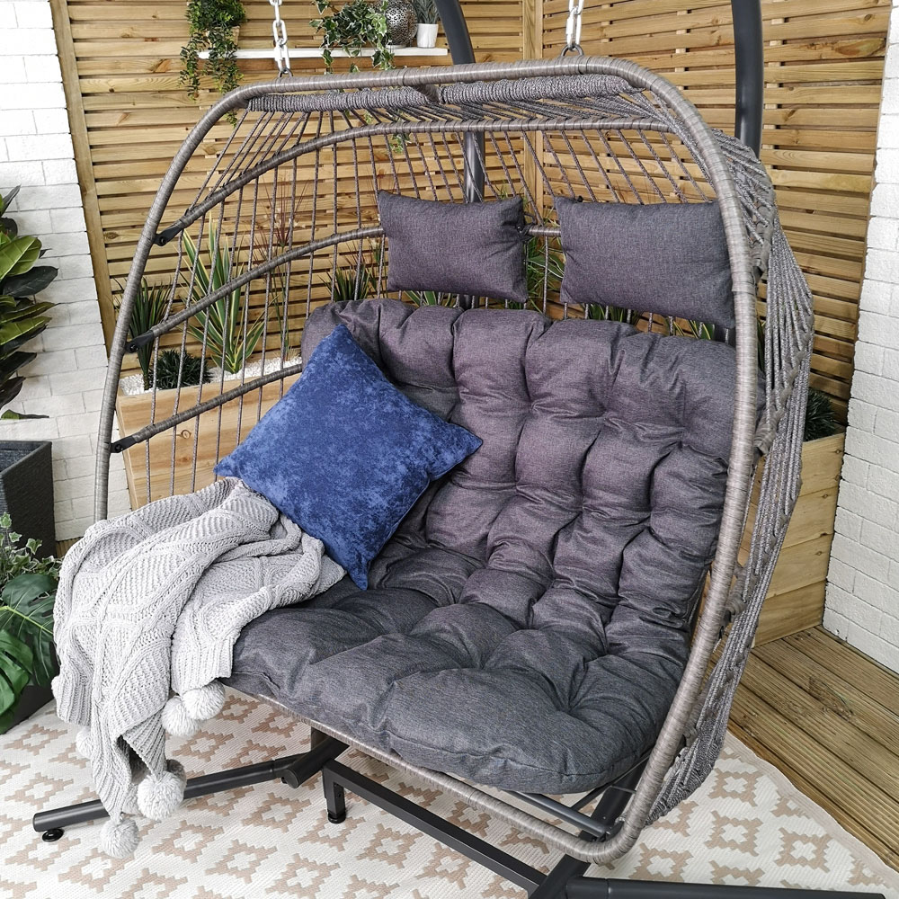 Samuel Alexander Grey Hanging Egg Chair with Cushions Wilko