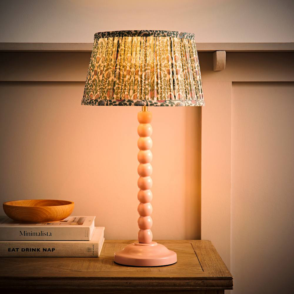 ValueLights Floral Pleated Shade Pastel Pink Bobbin LED Table Lamp with Bulb Image 2