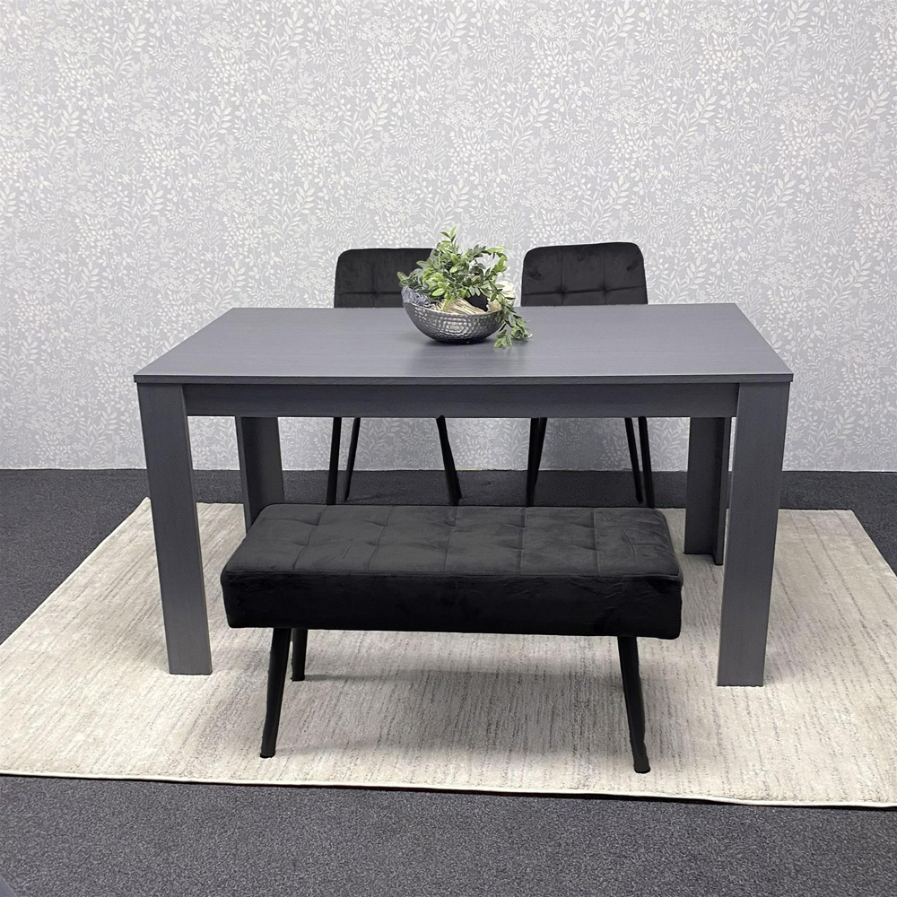 Portland 4 Seater Velvet Dining Set with Bench Black and Grey Image 3