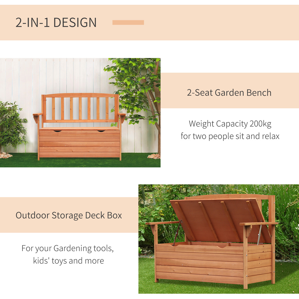 Outsunny Solid Fir Wood Garden Storage Bench Image 5