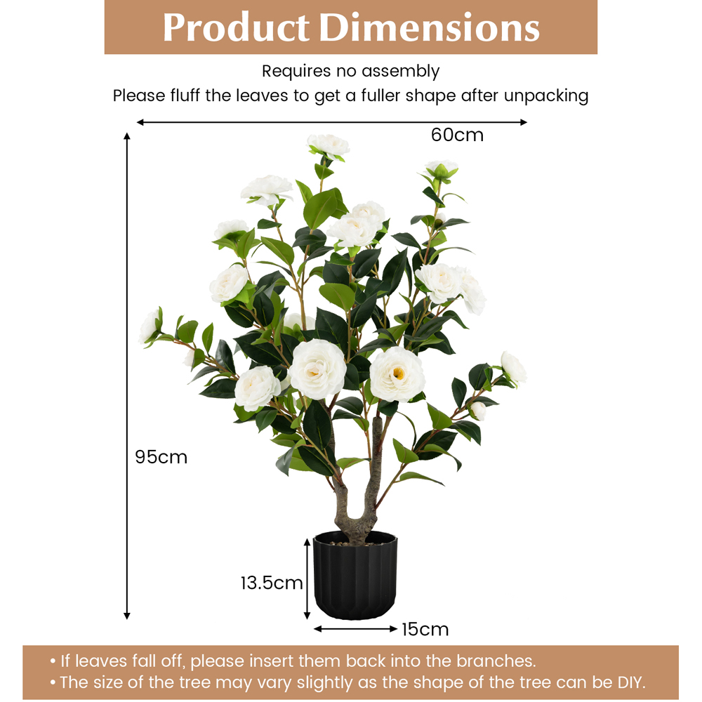 Costway White Flowers Camellia Tree Artificial Plant In Pot 3.1ft 2 Pack Image 9