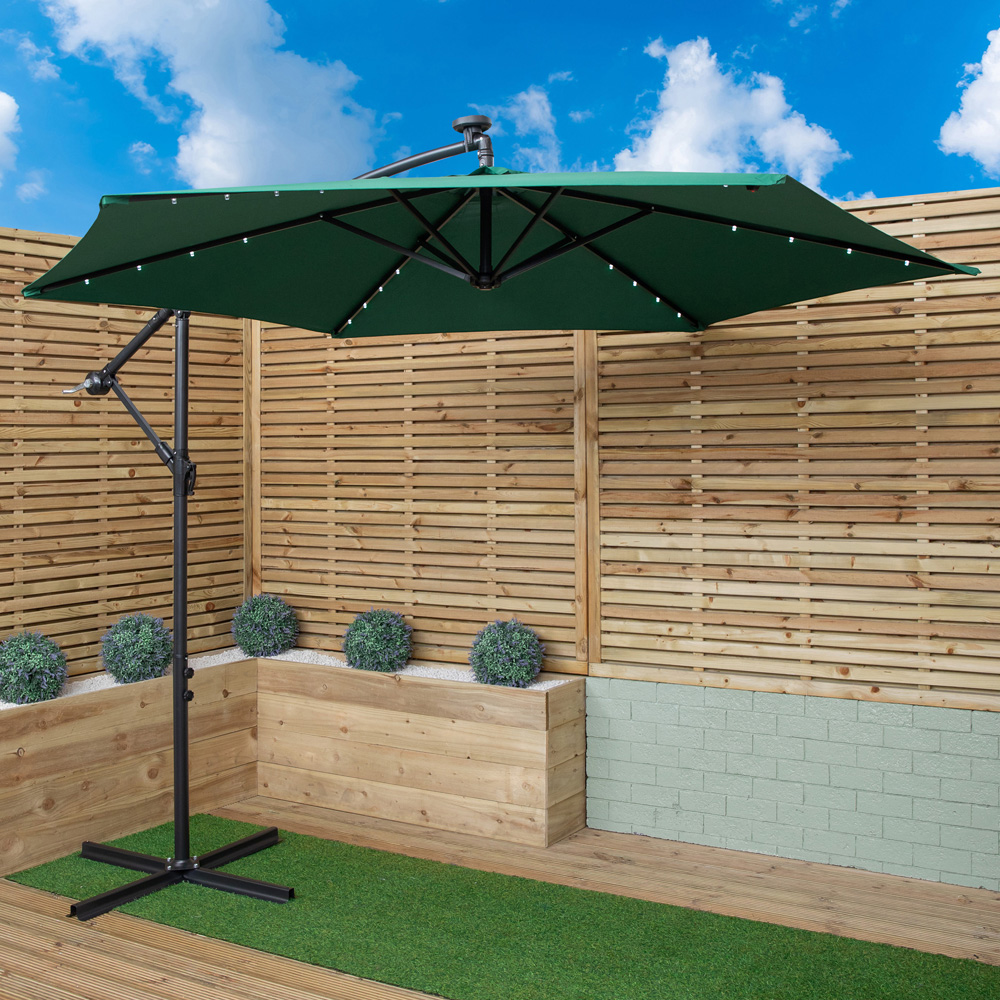 Samuel Alexander Green Solar Powered Cantilever Garden Parasol with LED Lights 3m Image 2