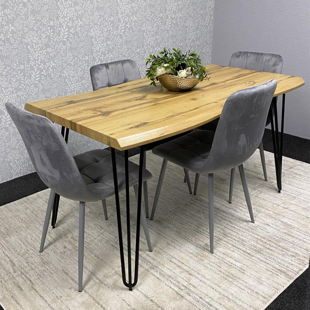 Kosy Koala 4 Seater Velvet Wooden Dining Set Grey Image 1