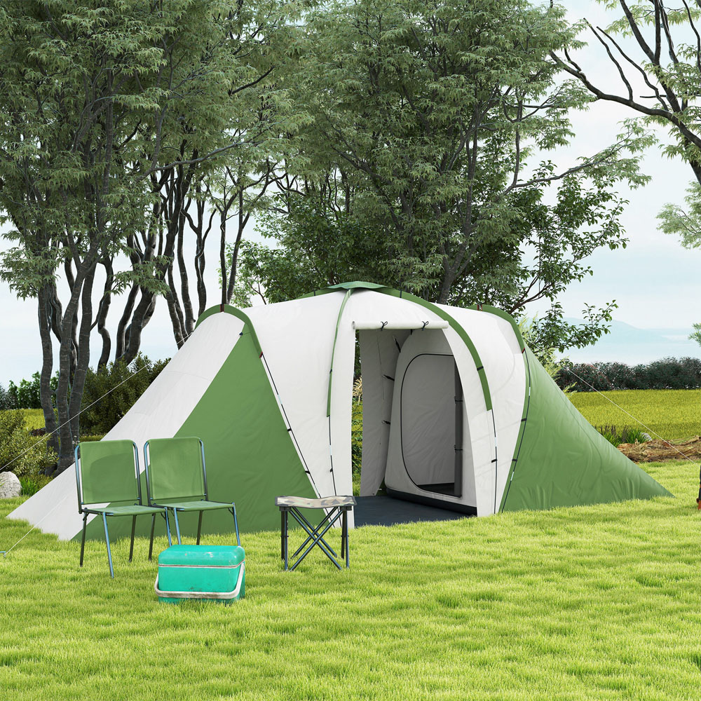 Outsunny 4-6 Person Camping Tent with 2 Bedroom Green and White Image 9