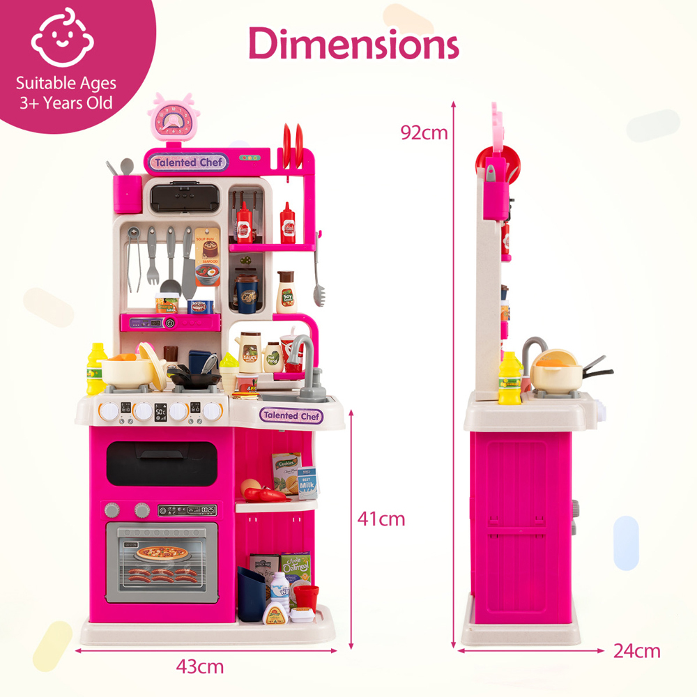 Costway Kids Pink Kitchen Play Set with Realistic Sounds and Lights Image 7