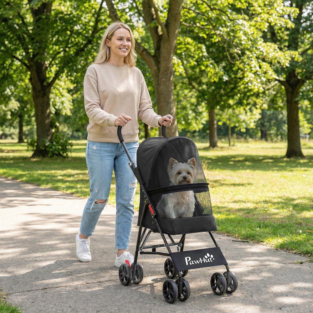 PawHut Black Foldable Dog Stroller with Mesh Windows for Mini Dogs Image 2