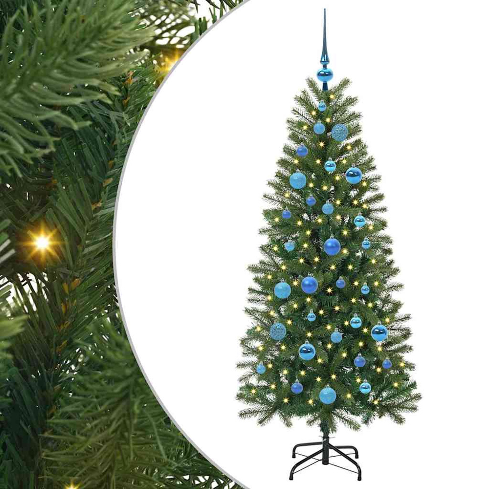 vidaXL Pre-Lit Blue Baubles Green Artificial Christmas Tree 5ft Image 2