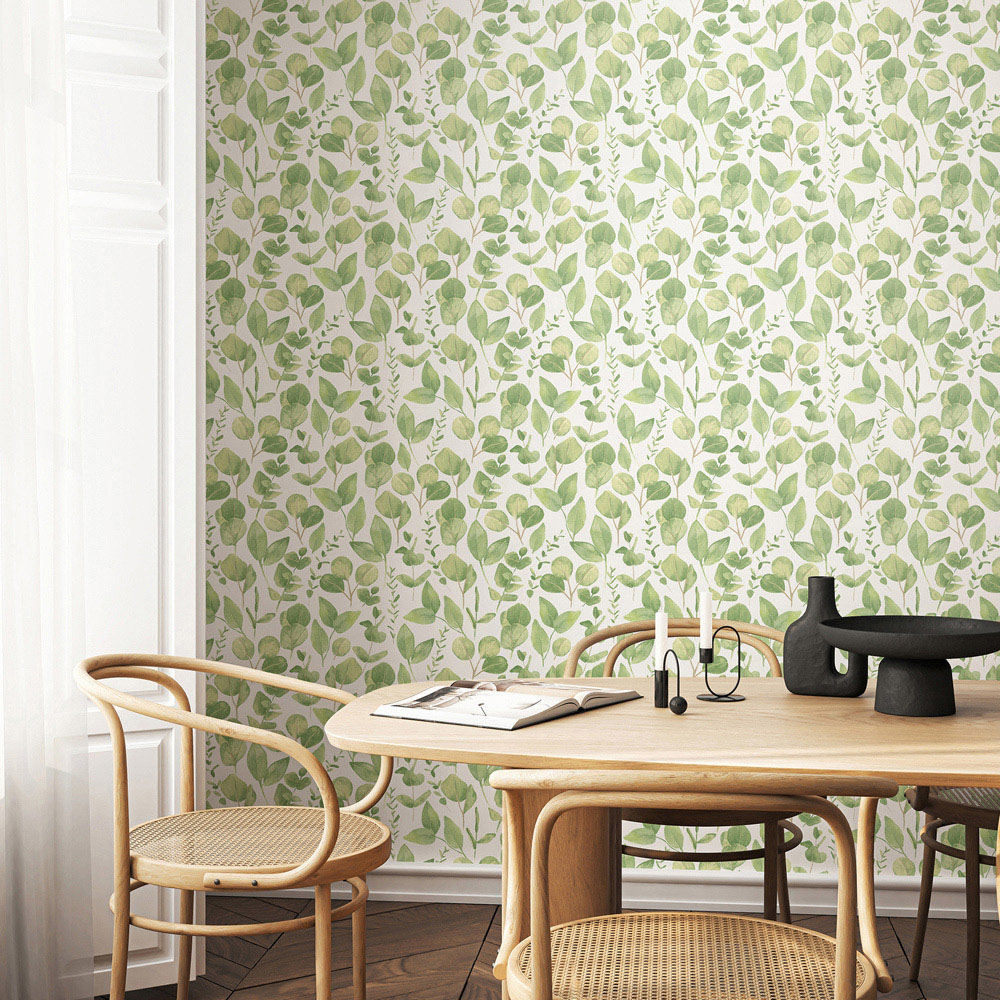 Hoopla Walls Oasis Watercolour Leaves Soft Sage Wallpaper Image 2