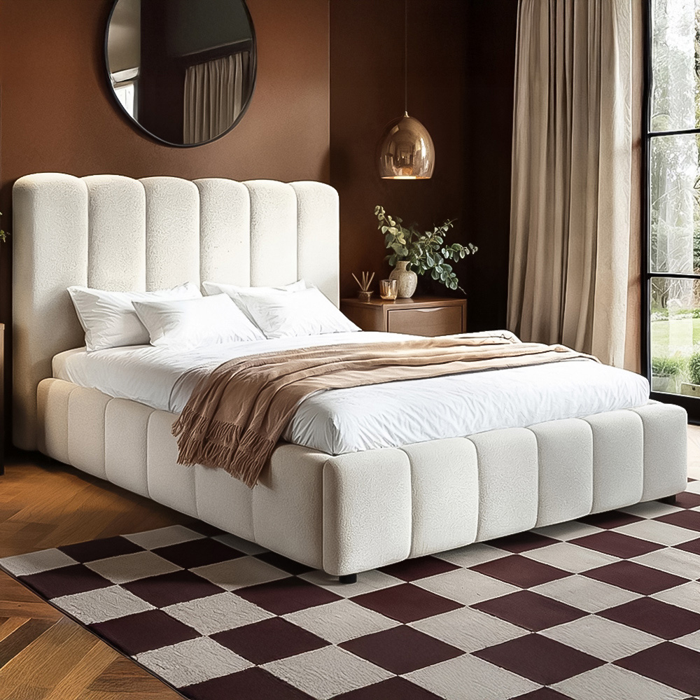 Solace+Co Emilie King Size Boucle Ribbed Ottoman Bed Image 1