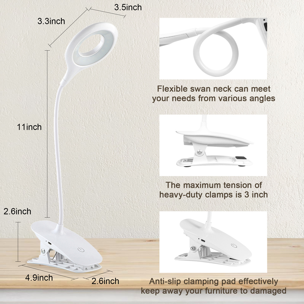 ExtraStar White USB LED Clip On Reading Light with Touch Control Image 6