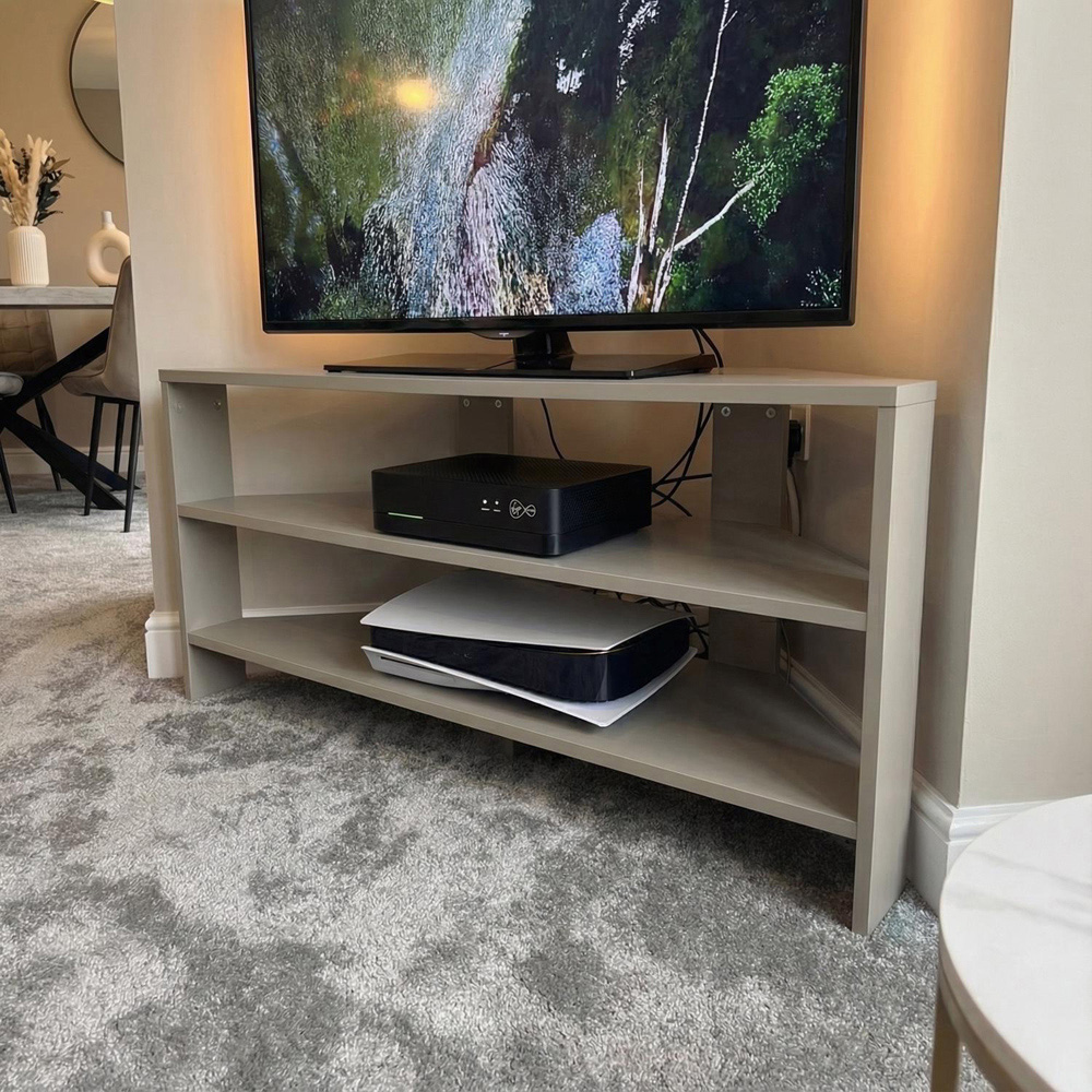 FWStyle Promo 2 Shelf Sage Green Corner TV Unit Image 5