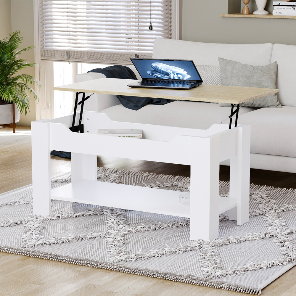 Vida Designs Oak and White Lift Up Coffee Table Image 3