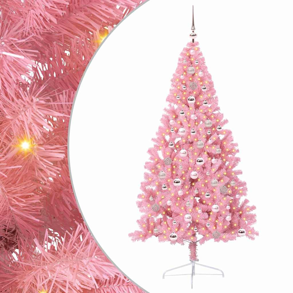 vidaXL Pre-Lit Pink Baubles Pink Artificial Christmas Tree 8ft Image 2