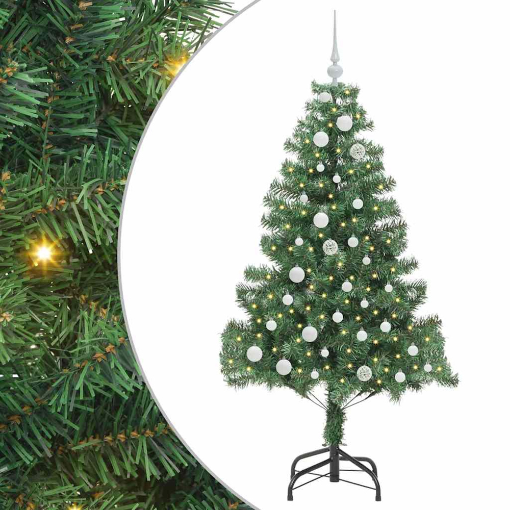 vidaXL Pre-Lit White Bauble Green Artificial Christmas Tree 5ft Image 6