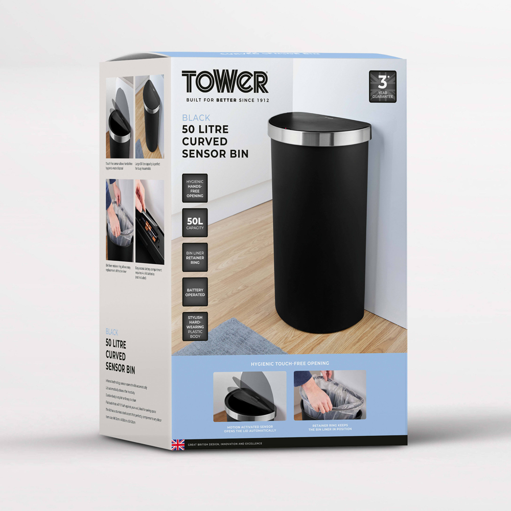 Tower Black Curved ABS Sensor Bin 50L Image 2