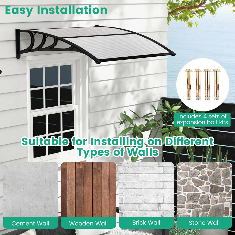 Costway Grey Outdoor Door Awning Canopy 1.22m Image 8