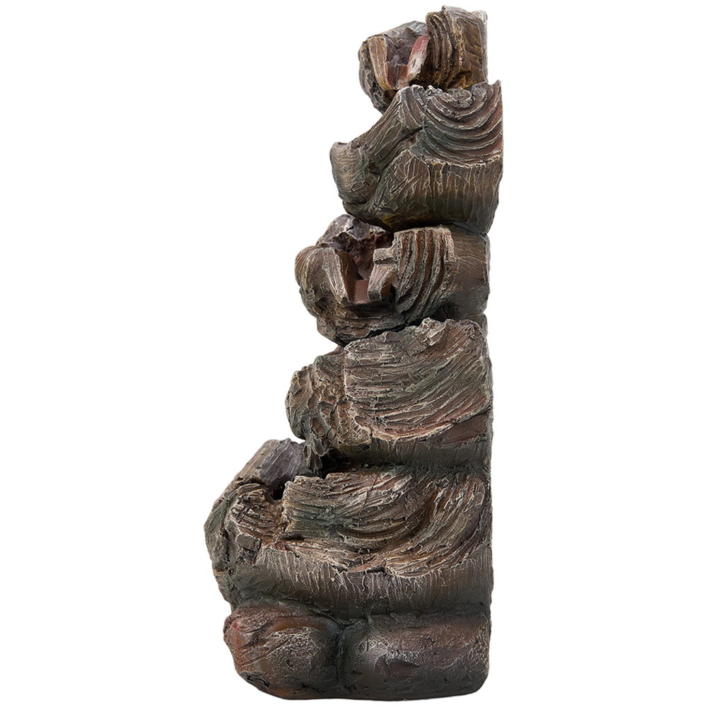 Living and Home 5-Tier Realistic Log Wood and Rock Effect Solar LED Water Feature Image 2