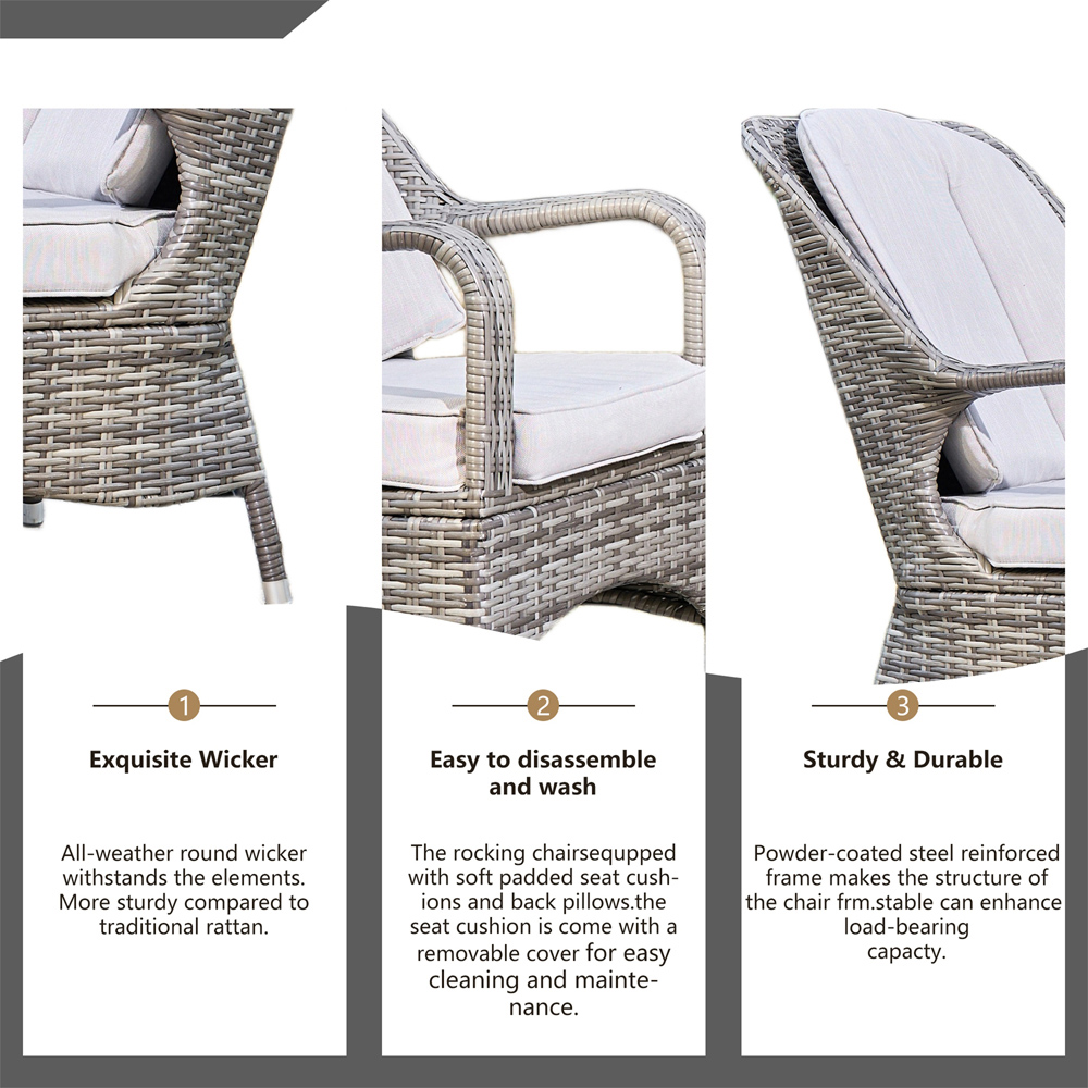 Direct Wicker Set of 2 Grey Rattan Garden Chairs with White Terrafab Composite Side Table Image 6