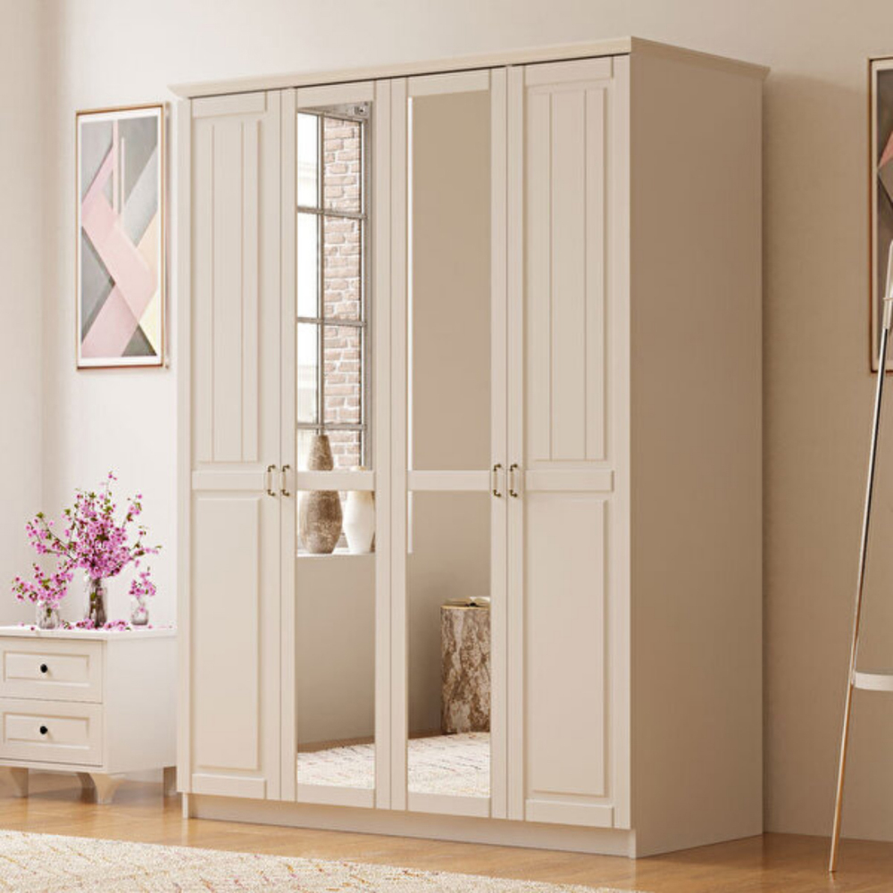 Evu Charlotte 4 Door White Mirror Wardrobe Image 1