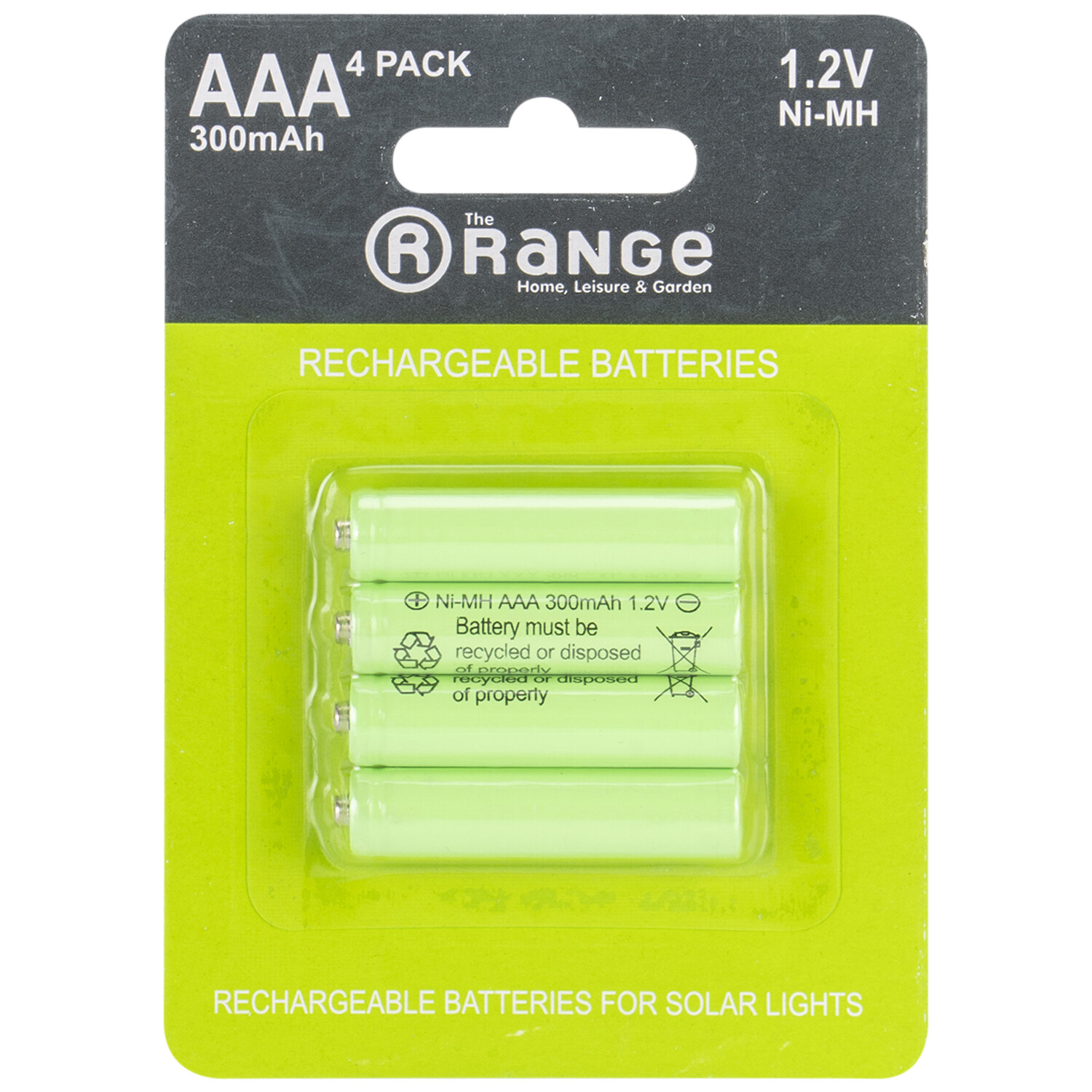 The Range AAA 4 Pack 1.2V Ni-MH Solar Light Rechargeable Batteries Image