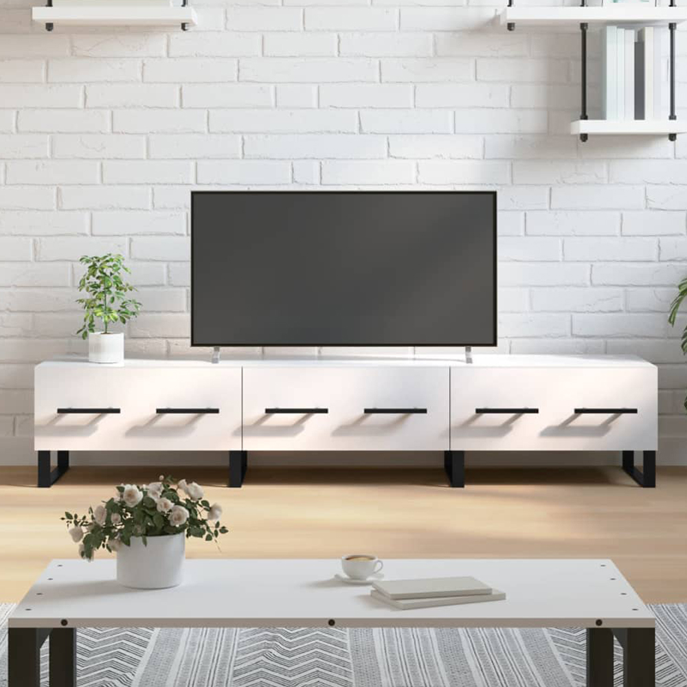 vidaXL 3 Drawer High Gloss White TV Cabinet Image 1