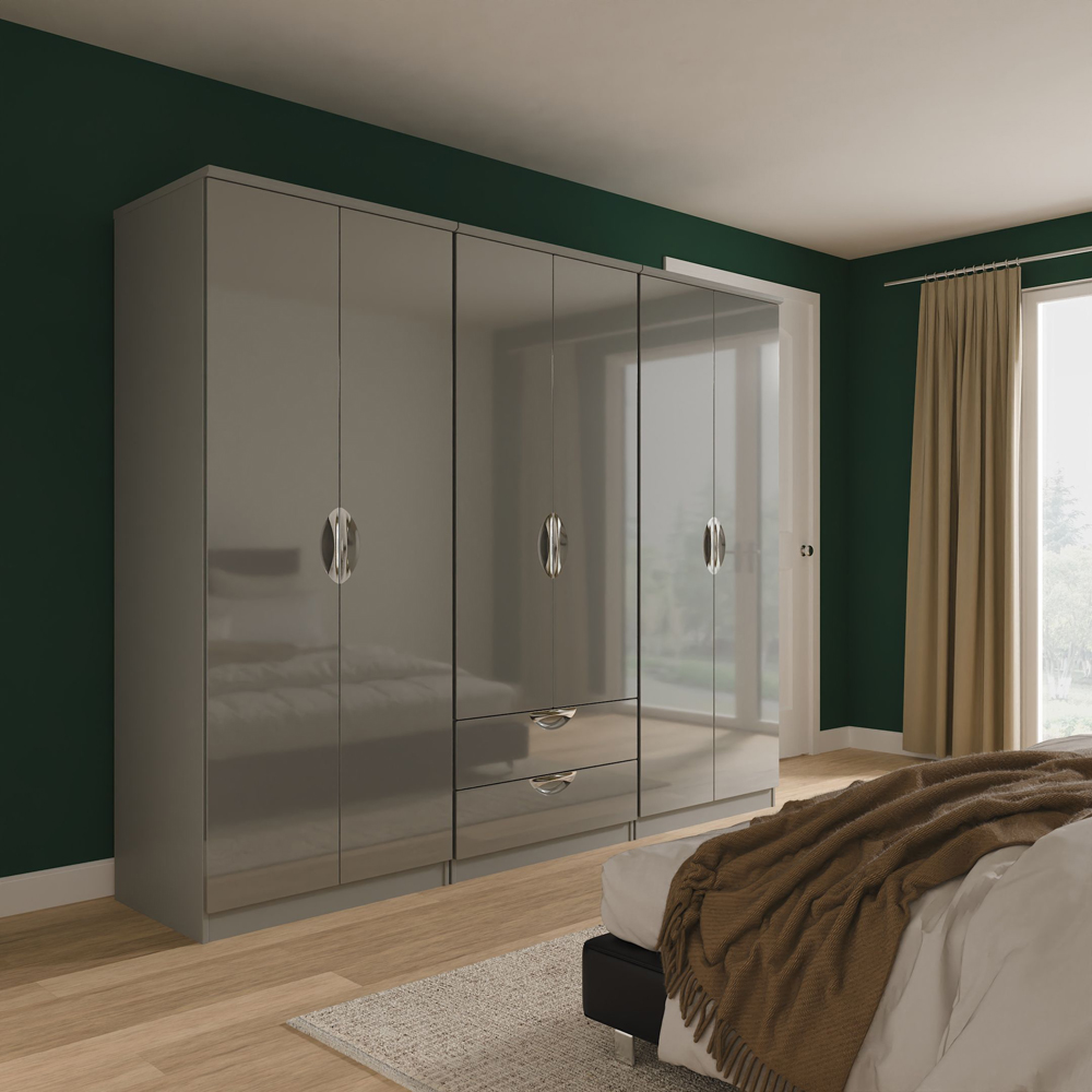Crowndale Camden 6 Door 2 Drawer Grey Gloss and Dusk Grey Wardrobe Ready Assembled Image 9