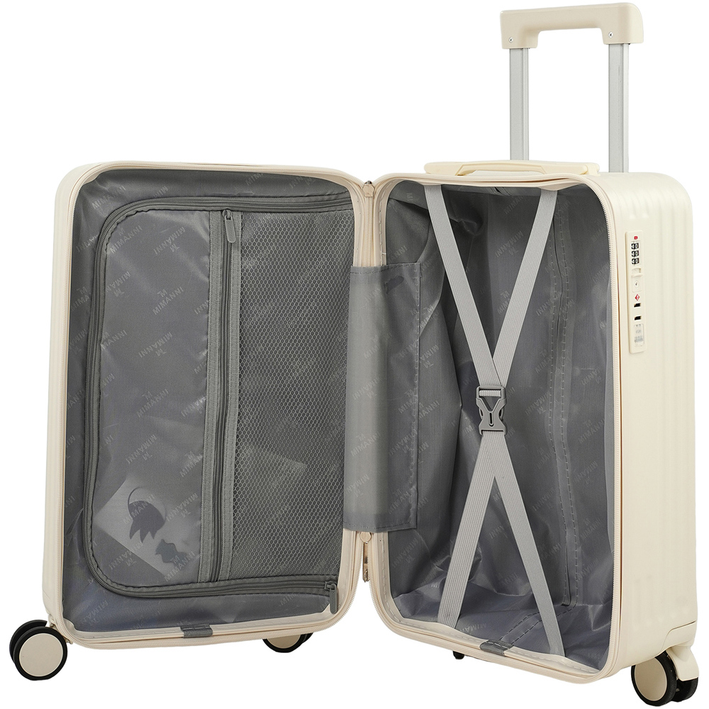 H&O Direct White ABS Hard Shell Suitcase with Cup Holder USB Port and Stickers 20 inch Image 3