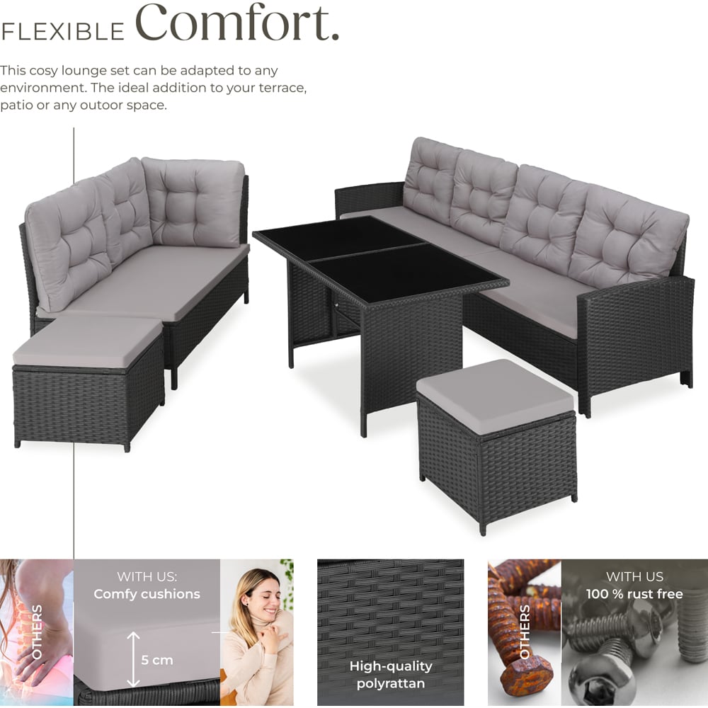 tectake Barletta 8 Seater Black Garden Corner Sofa Set Image 3