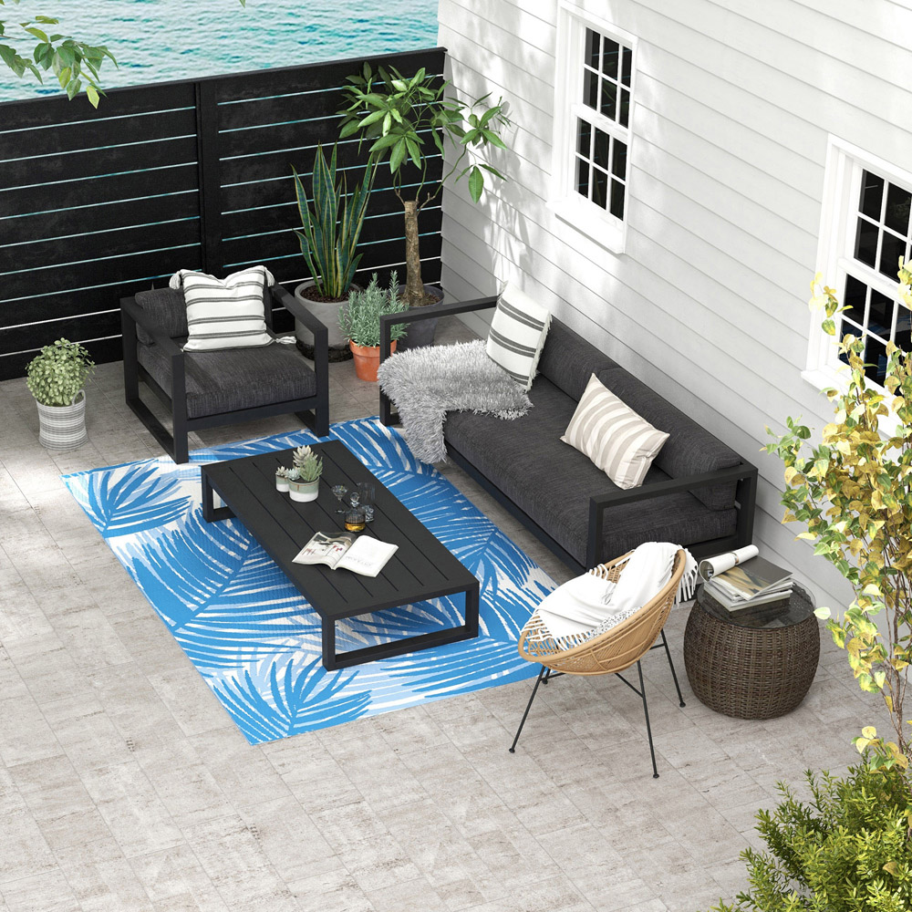 Outsunny Blue and Cream Reversible Outdoor Rug 182 x 274cm Image 2