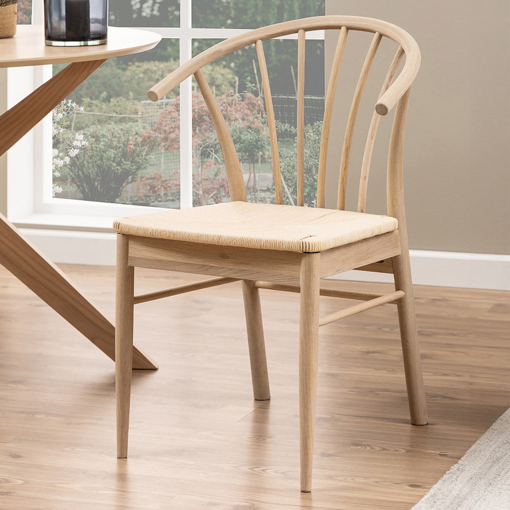 Florence Cassandra Set of 2 White Oak Dining Chairs with Armrest Image 1