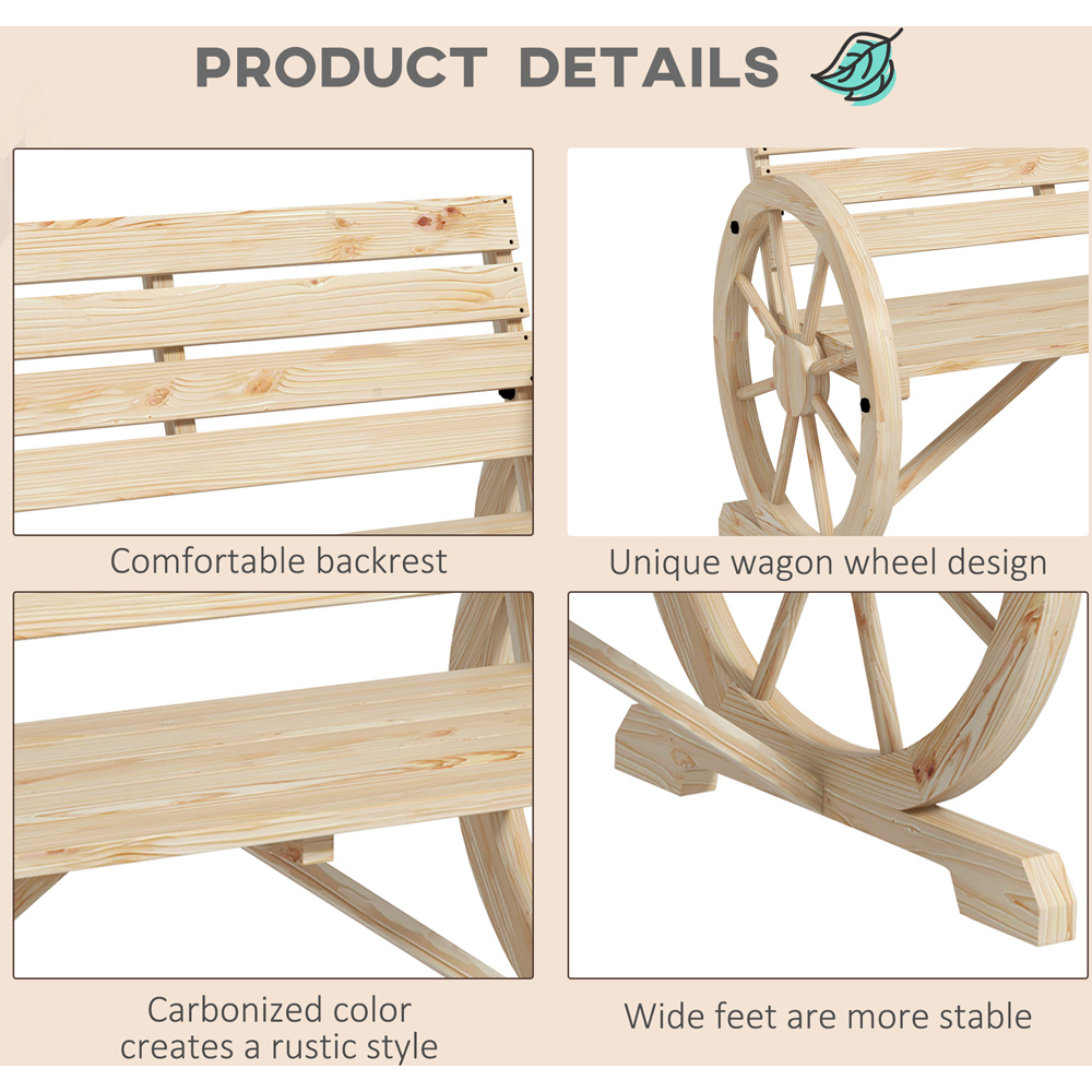 Outsunny 2 Seater Natural Garden Bench with Cart Wagon Wheel Image 5