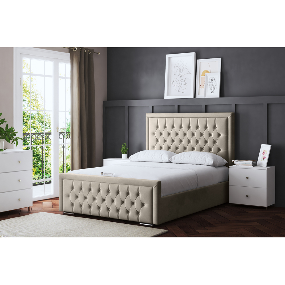 DS Living Allegra Double Cream Upholstered Ottoman Bed with Headboard Image 6