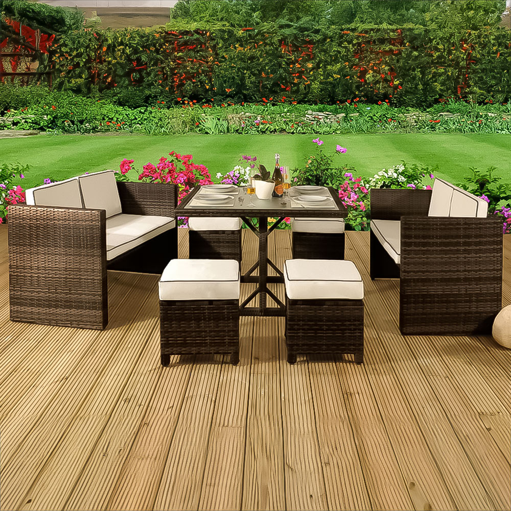 Brooklyn 8 Seater Brown Rattan Garden Sofa Set with Cover Image 1