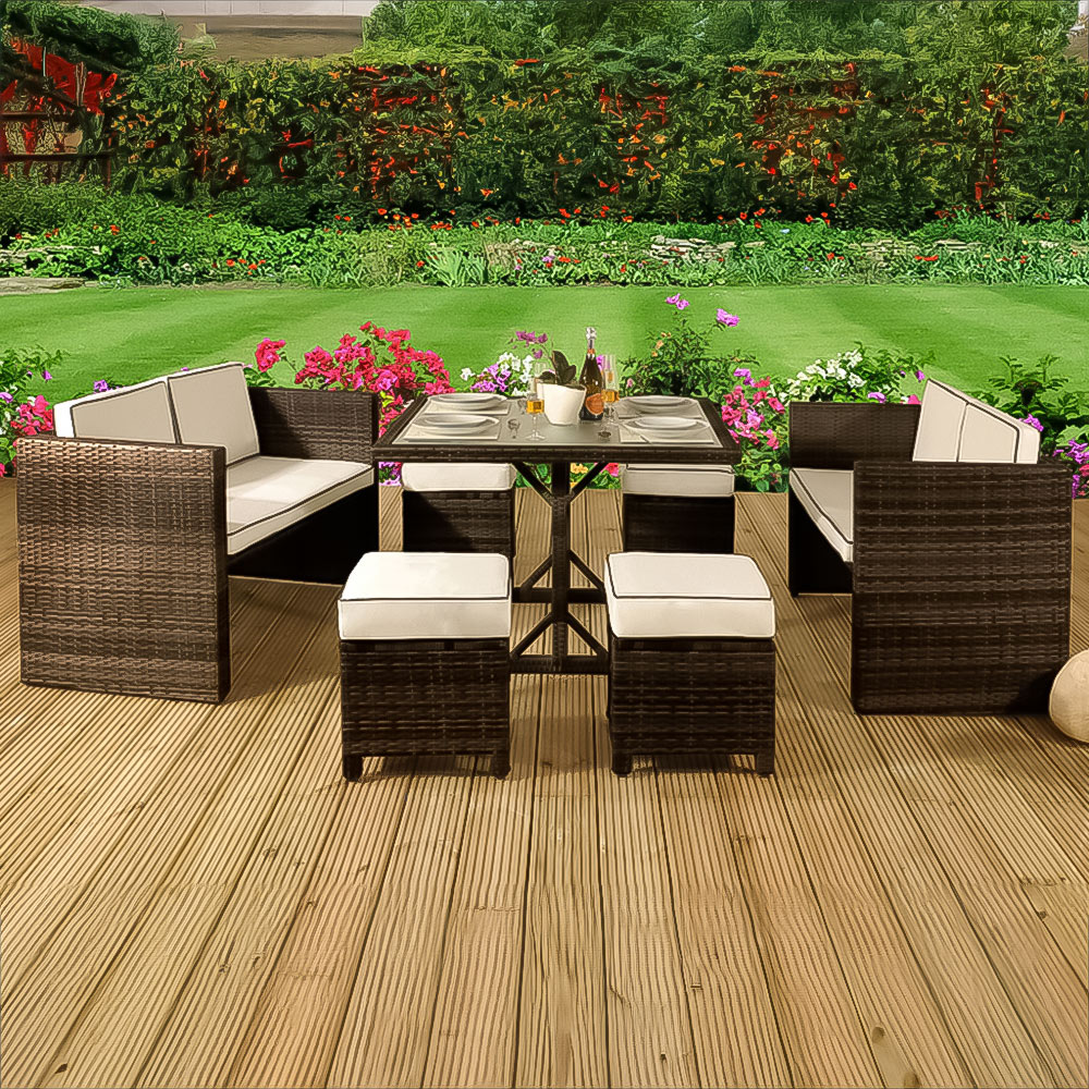 Brooklyn 8 Seater Rattan Garden Dining Set with Cover Brown Image 1