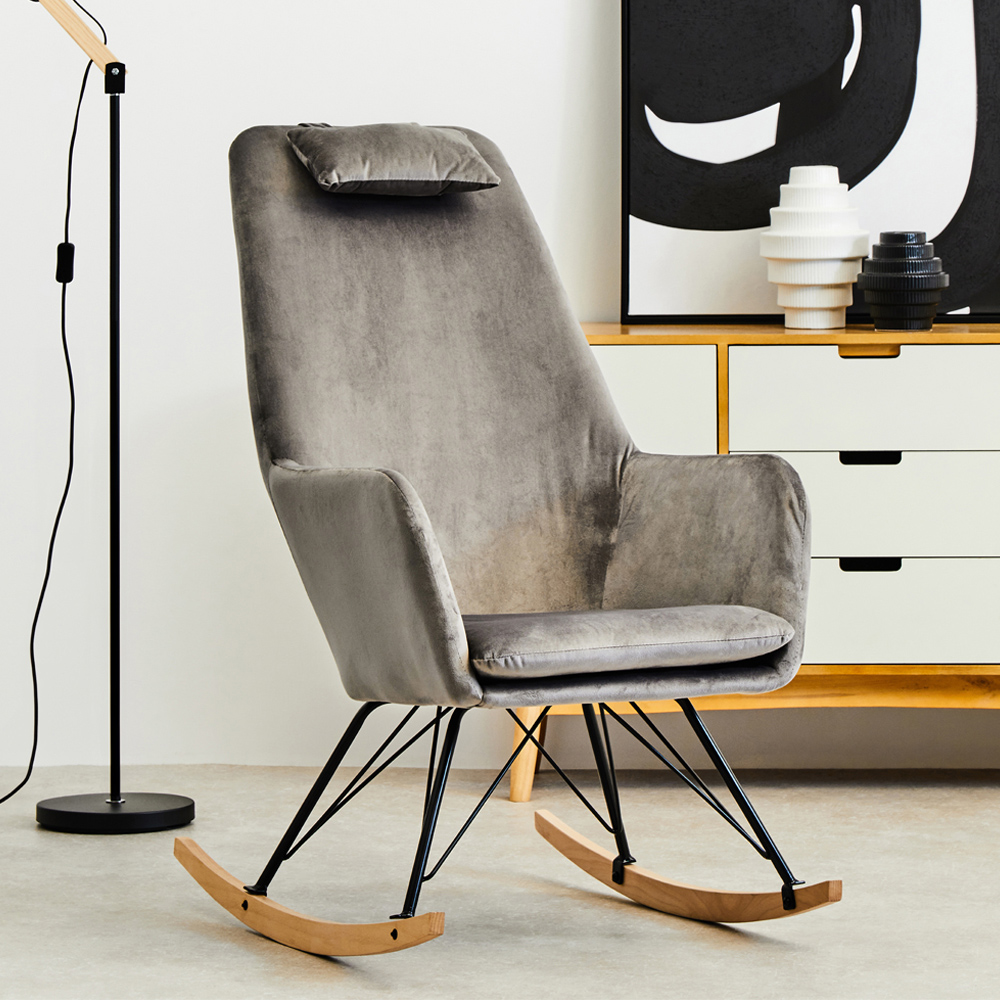Premier Housewares Stockholm Grey Velvet Rocking Chair Image 3
