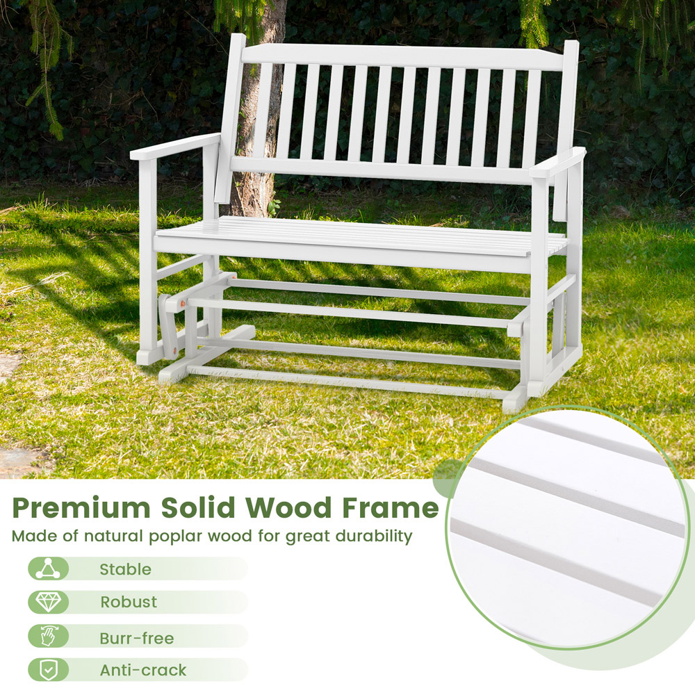 Costway 2 Seater White Glider Garden Bench Image 7