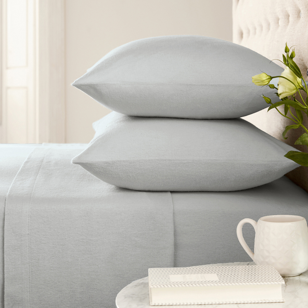 Helena Springfield Single Silver Brushed Cotton Flat Bed Sheet Image 2