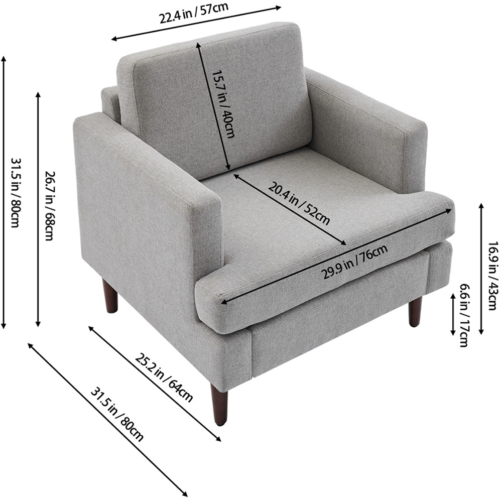 Living and Home Light Grey Linen Mid-Century Armchair Image 9