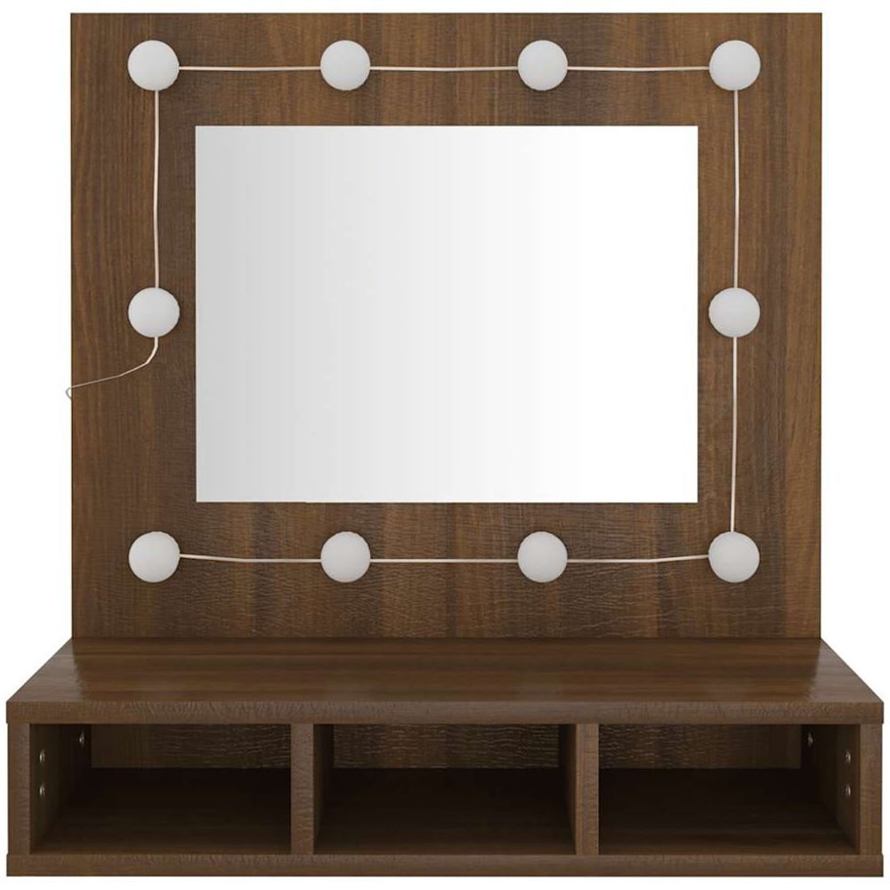 vidaXL 4 Open Shelf Brown Oak LED Mirror Bathroom Cabinet Image 4