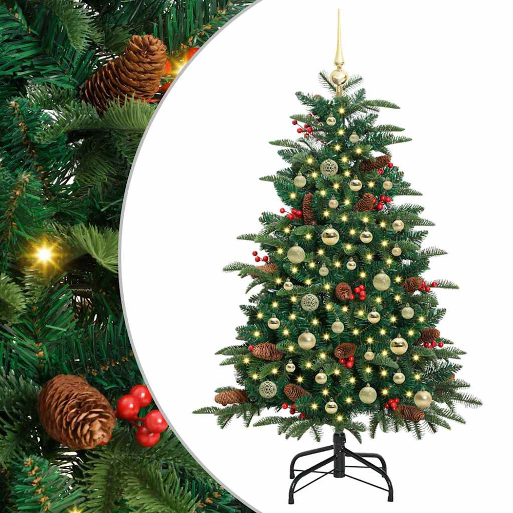 vidaXL Pre-Lit Warm White LED and Gold Baubles Green Artificial Christmas Tree with Stand 5ft Image 7